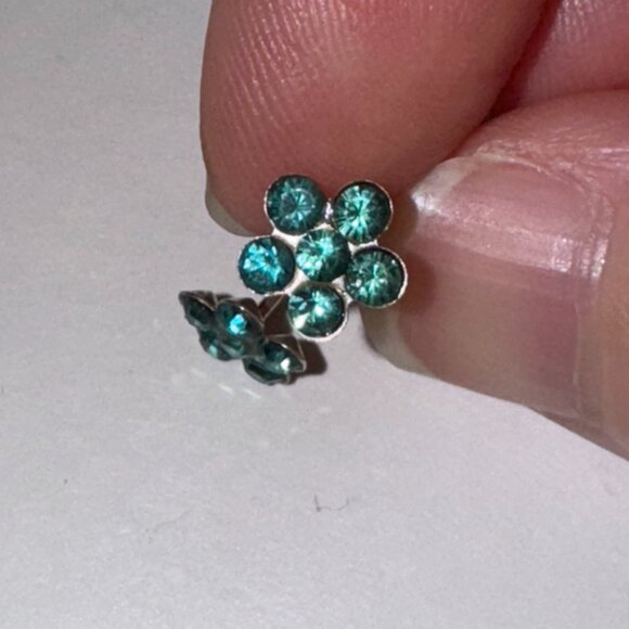 7mm Aqua Blue Flower Cz And Sterling Post Earrings - Picture 4 of 15